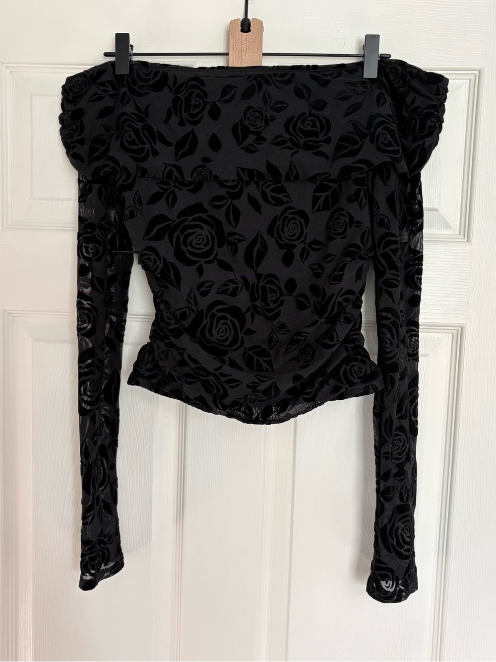 Wild Fable Black Velvet Off-Shoulder Long Sleeve Top